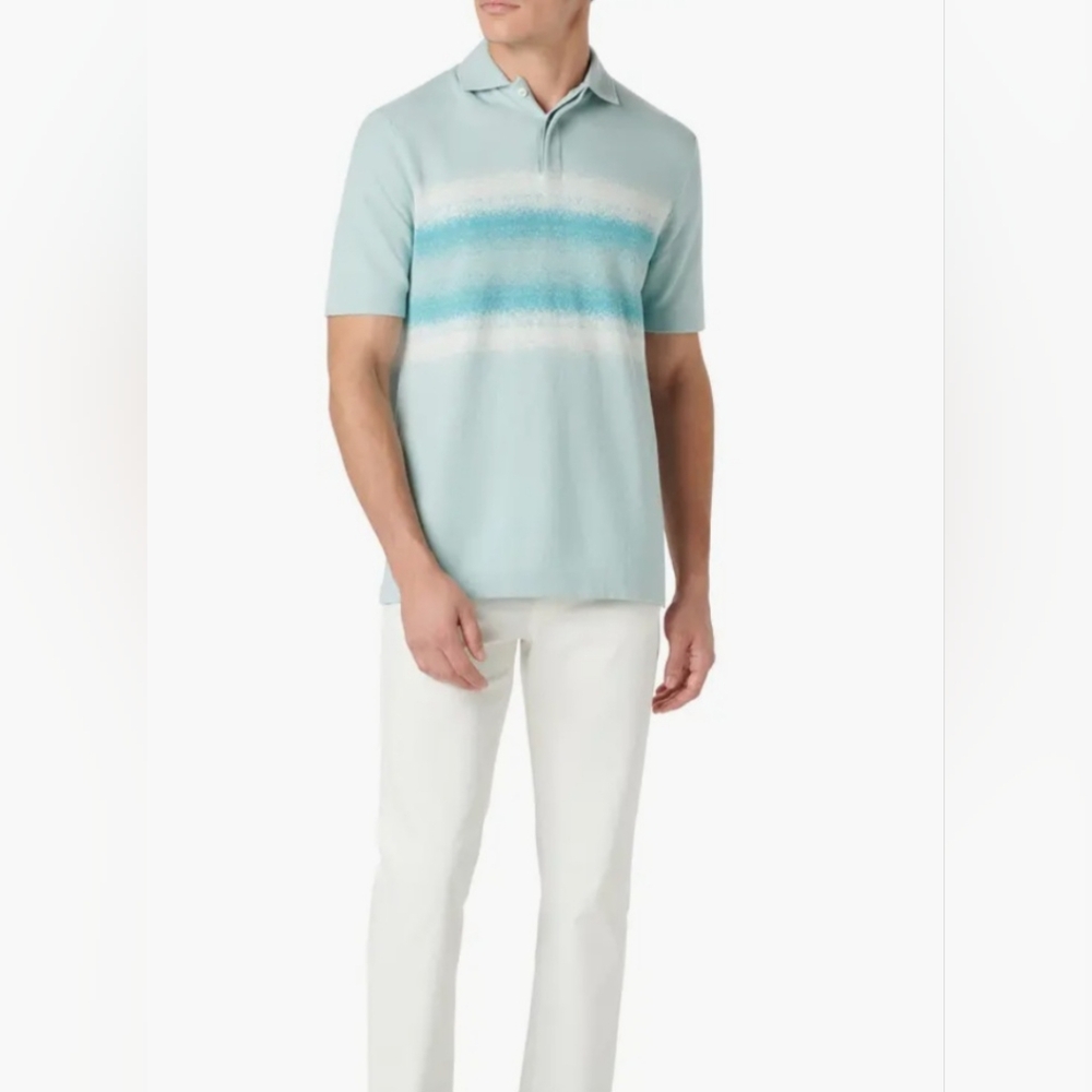 Bugatchi Polo Shirt M Mint Green Silk Cotton Knit Stripes Preppy Luxury New $225